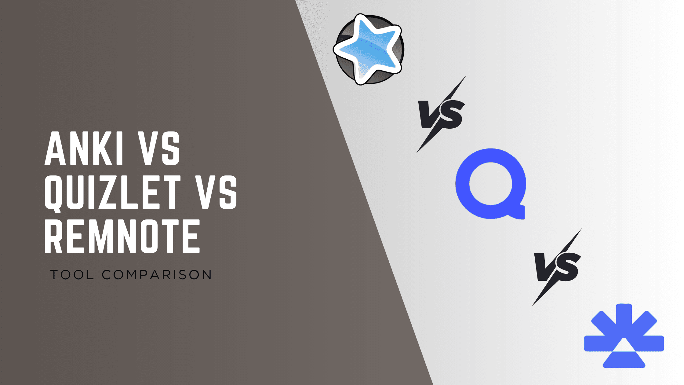 Image showing the text Anki vs Quizlet vs RemNote along with their logos.