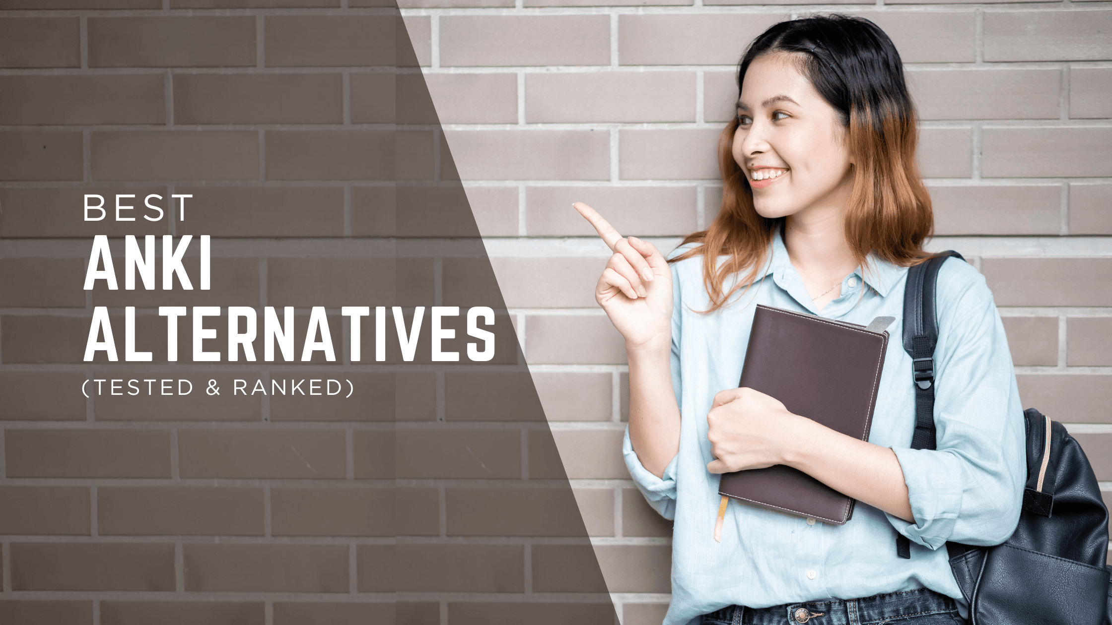 College girl pointing towards best Anki alternatives text