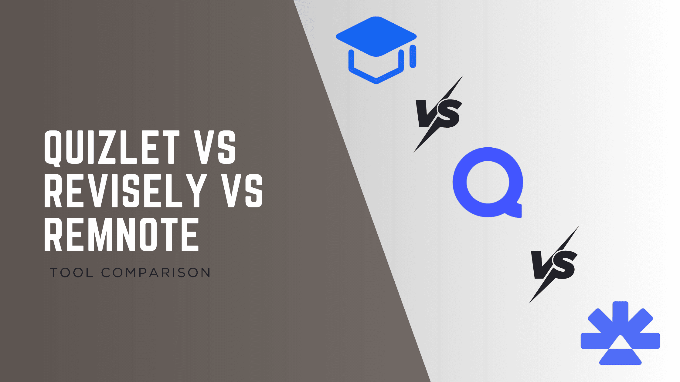 Image showing logos of Quizlet vs Revisely vs RemNote.