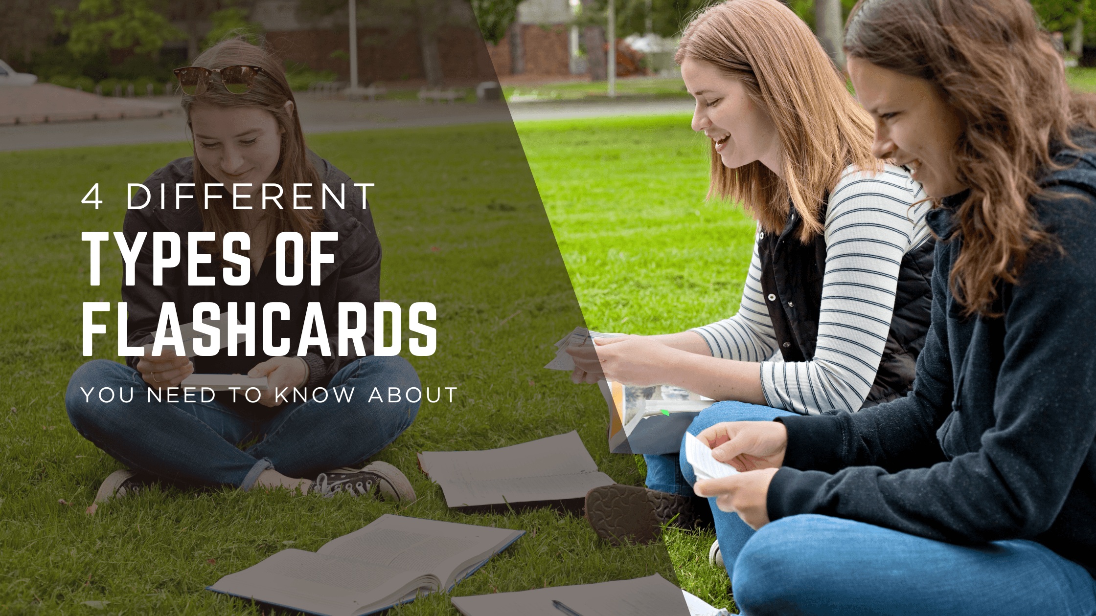 Image showing college students learning through different types of flashcards.